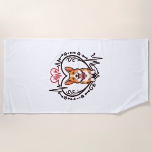 Serviette De Plage Corgi Chien Coeur Battement de coeur Ekg Nœud papi