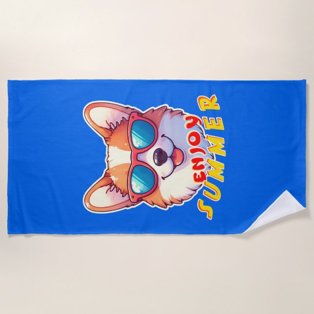 Serviette De Plage Corgi porte des lunettes de soleil Profitez de l'é (Devant)