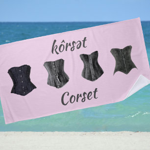 Serviette De Plage Corsets noirs en verre rétro rose