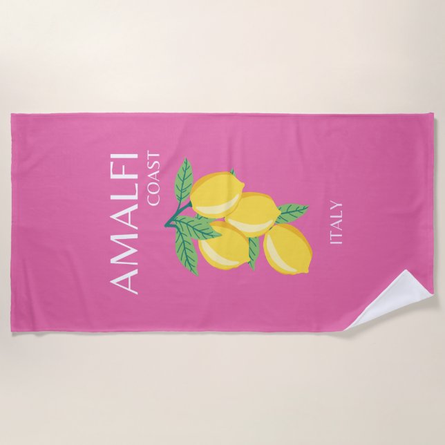 Serviette De Plage Côte amalfitaine, Italie, Art Voyage, Rose, Preppy (Devant)