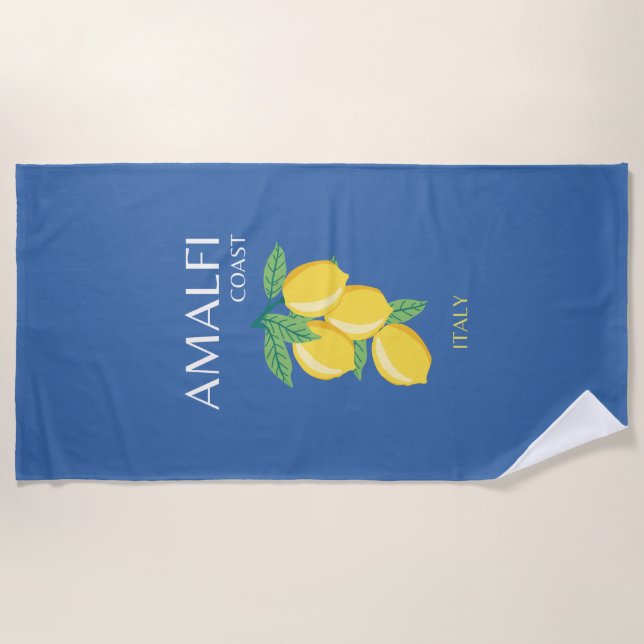 Serviette De Plage Côte d'Amalfi, Art de Voyage, Preppy, Bleu (Devant)