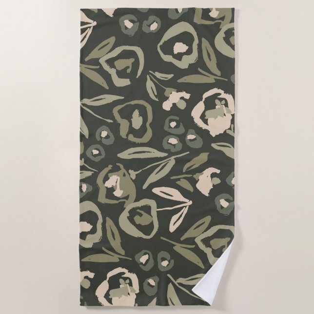 Serviette De Plage Cottage Garden Hand-Drawn Bold Inky Floral Pattern (Devant)