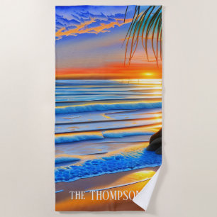 Serviette De Plage Coucher de soleil de plage tropical aux Bermudes