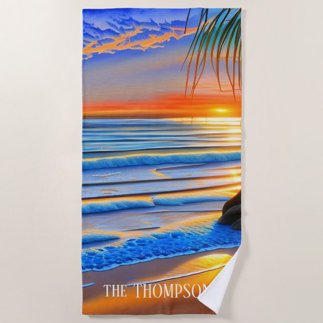 Serviette De Plage Coucher de soleil de plage tropical aux Bermudes (Devant)
