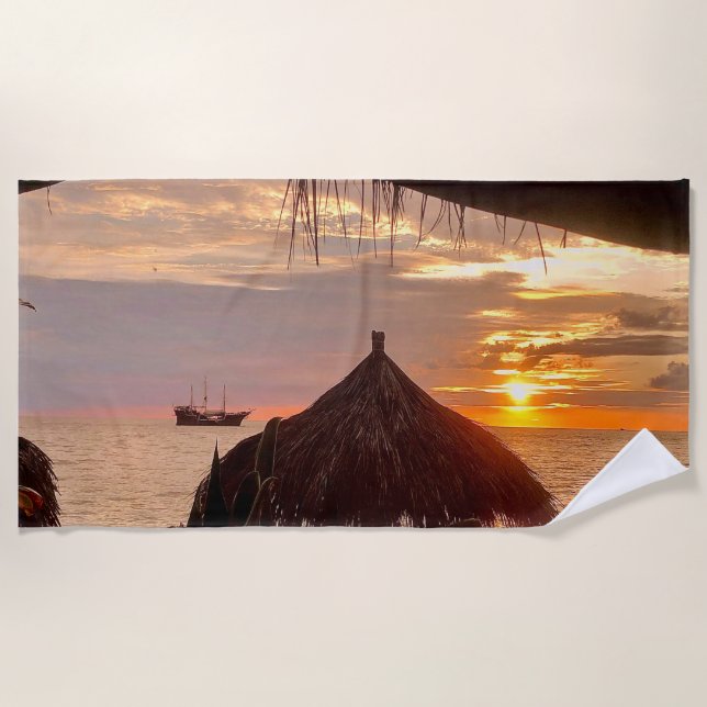 Serviette De Plage Coucher de soleil de Puerto Vallarta Palapa (Devant)