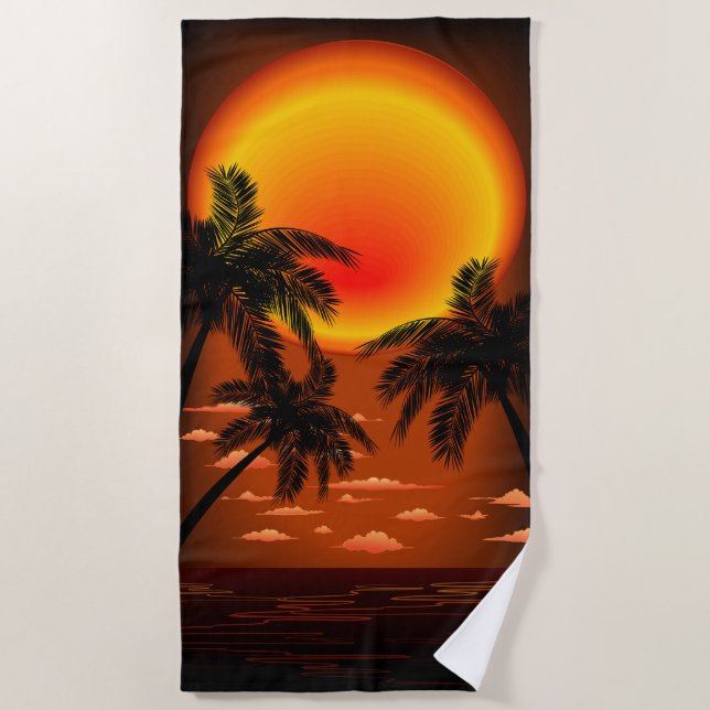 Serviette De Plage Coucher de soleil et palmiers (Devant)