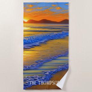 Serviette De Plage Coucher de soleil sur la plage de sable