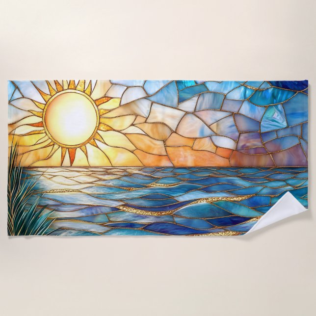 Serviette de plage Coucher de soleil sur l'océan e (Devant)