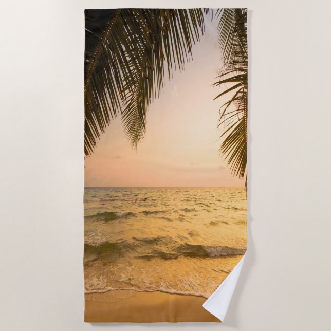 Serviette De Plage Coucher de soleil sur une plage tropicale avec des (Devant)