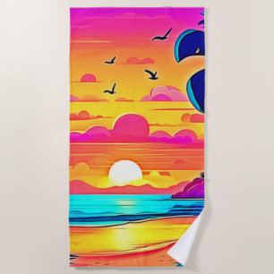 Serviette De Plage Coucher de soleil tropical vif