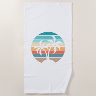 Serviette De Plage Coucher de soleil Vintage rétros et palmiers