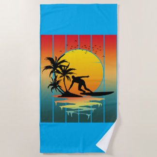 Serviette De Plage Coucher de soleil vintage surfant surfeur océan va