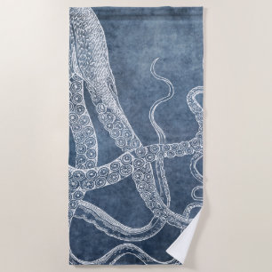 Serviette De Plage Couleur d'eau octopus bleu crémeux Vintage
