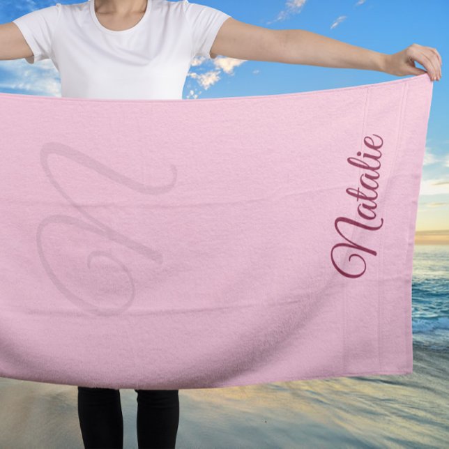 Serviette De Plage Couleur rose pastel monogrammée (Créateur téléchargé)