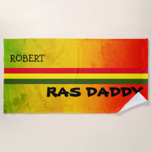 Serviette De Plage Couleurs de Rasta tropicale sur Grunge avec NOM en