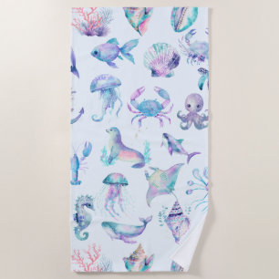 Serviette De Plage Couleurs pastel animaux de mer motif