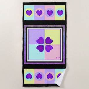 Serviette De Plage Couleurs pastel & coeurs violets battre