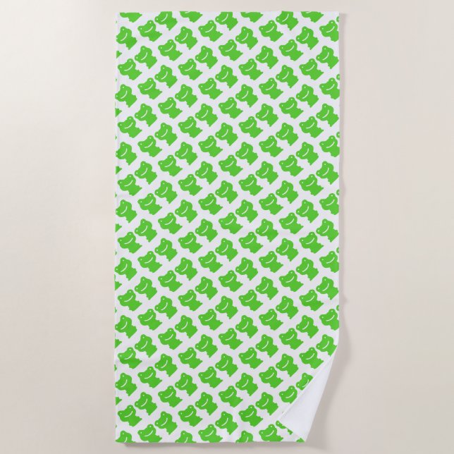 Serviette De Plage Couper Le Motif Des Grenouilles Vertes Et Blanches (Devant)