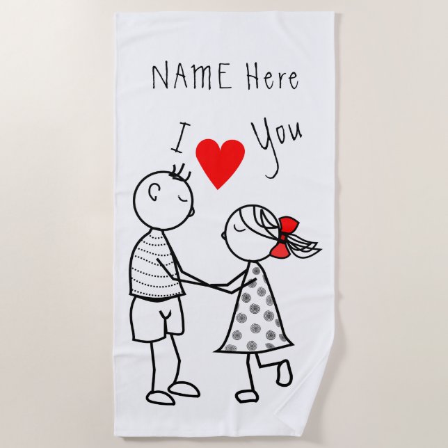Serviette De Plage Couple Love Beach Towel Cadeau sur mesure Votre no (Devant)