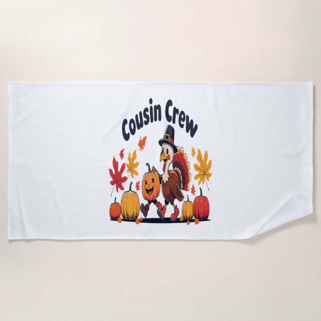 Serviette De Plage Cousin Crew Thanksgiving Citrouille (Devant)
