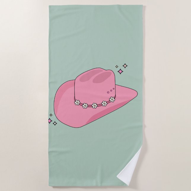 Serviette De Plage Cowboy Casquette Preppy Rose Et Vert (Devant)