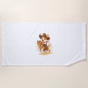 Serviette De Plage Cowboy Corgi - Western Rodeo Chien