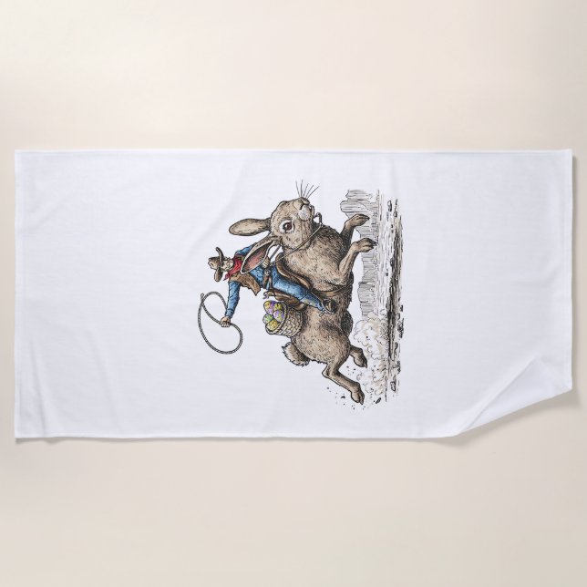 Serviette De Plage Cowboy Riding Easter Bunny Western Howdy Easter Fu (Devant)
