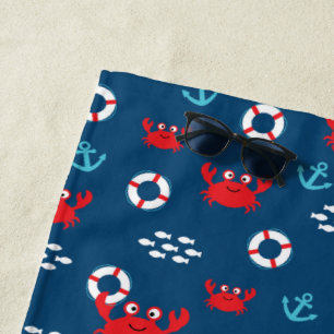 Serviette De Plage Crabe avec bouée de sauvetage