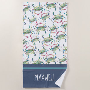 Serviette De Plage Crabe bleu côtier coloré