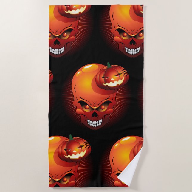 Serviette De Plage Crâne d'Halloween et Citrouille (Devant)