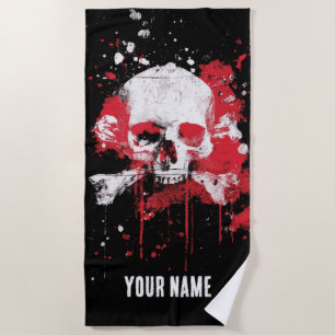 Serviette de plage Crâne et os – Art Grunge Rouge