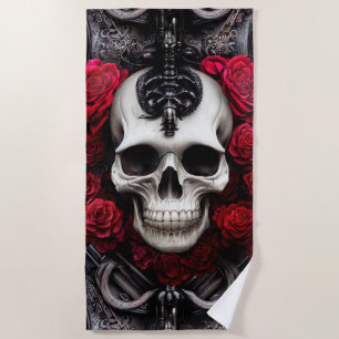 Serviette De Plage Crâne foncé et gothique et Rose