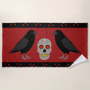 Serviette De Plage Crâne gothique et ravens du gardien Halloween