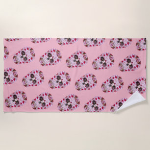 Serviette de plage crâne rose