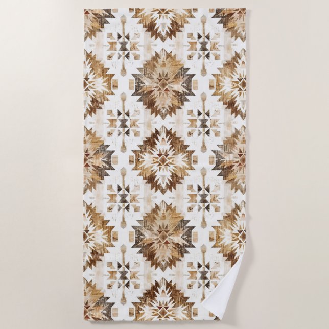 Serviette De Plage Cream Brown Native Tribal (Devant)