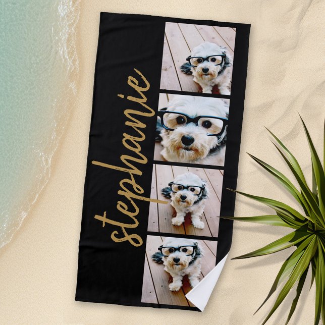Serviette De Plage Créez votre propre collection de photos 4 - Nom du (Personalized Beach Towel with Photos and Text)