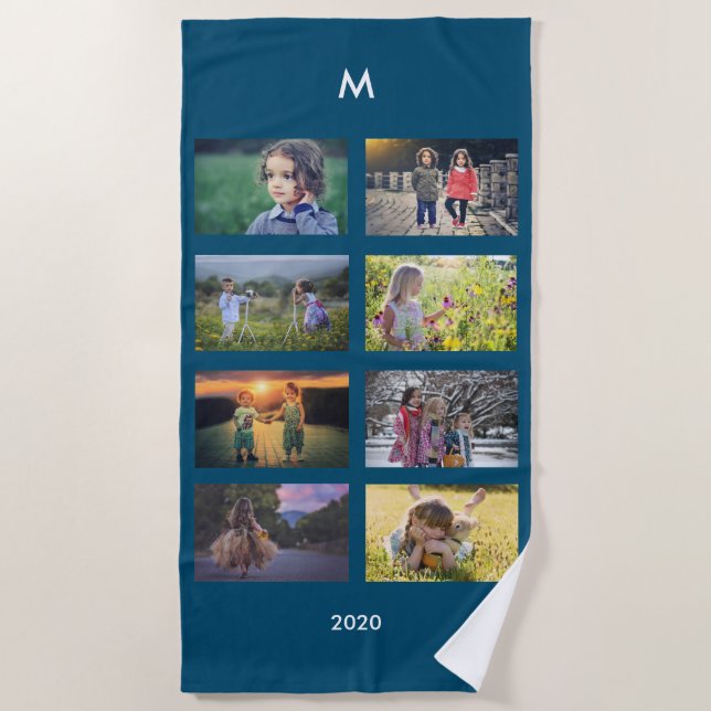 Serviette De Plage Créez votre propre monogramme de collage de photos (Devant)