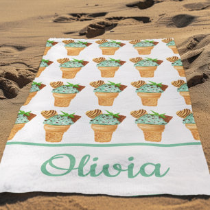 Serviette De Plage Crème Glacée au Chocolat Menthe Aquarelle Personna