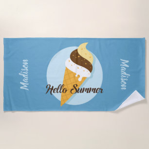 Serviette De Plage Crème glacée Bonjour nom personnalisé et couleur s
