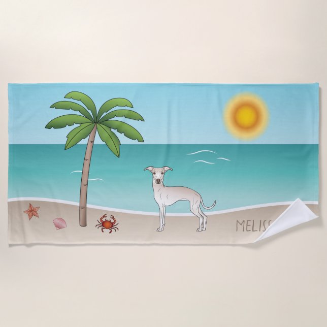 Serviette De Plage Crème Italienne Greyhound À Tropical Summer Beach  (Devant)