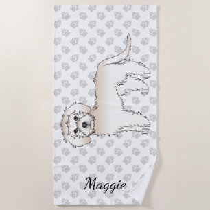 Serviette De Plage Crème Mini Goldendoodle Dessin Chien & Nom