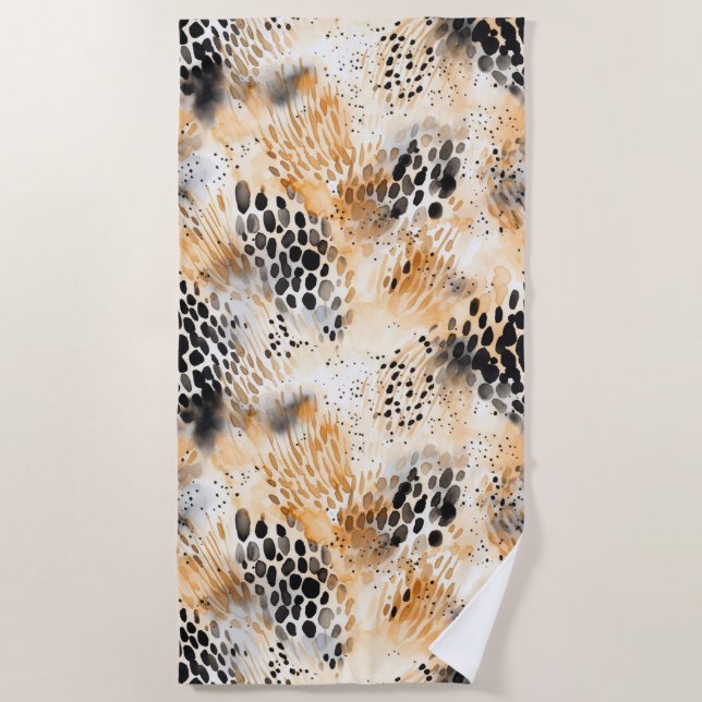 Serviette De Plage Crème noire sauvage léopard animal (Devant)