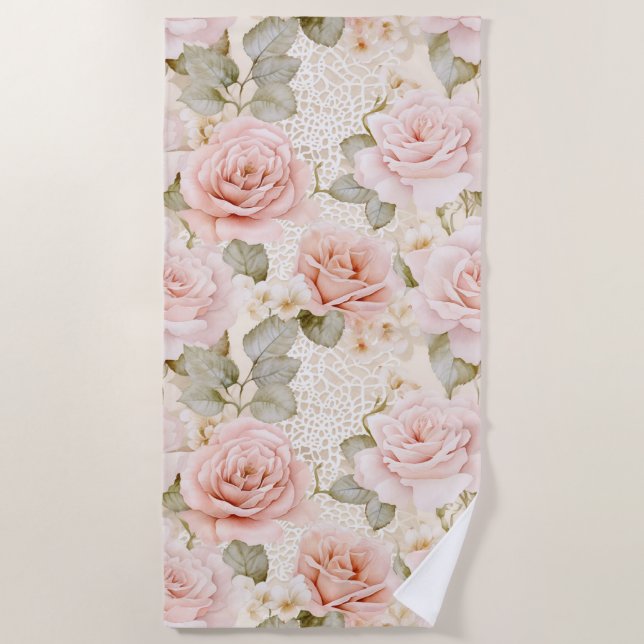 Serviette De Plage Crème Roses Roses Roses Rose Flore Fête des mariée (Devant)
