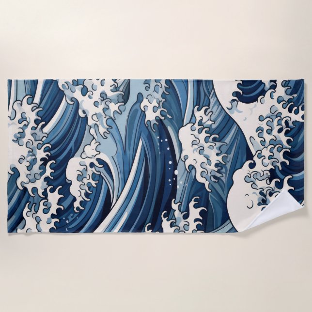 Serviette De Plage Crêtes éphémères : Les vagues d'Hokusai réimaginée (Devant)