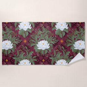 Serviette De Plage Crimson Lotus Elegance Motif - Le Lotus Blanc