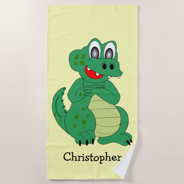 Serviette De Plage Crocodile Design Jaune Personnalisé (Devant)