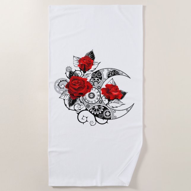 Serviette De Plage Croissant mécanique avec roses rouges (Devant)