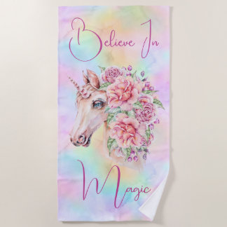 Serviette De Plage Croyez en la licorne magique florale