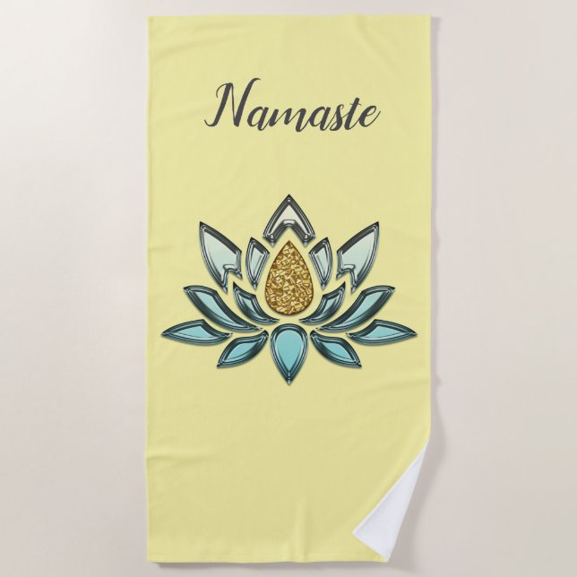 Serviette De Plage Crystal Bleu & Gold Look Jaune Personnalisé (Devant)