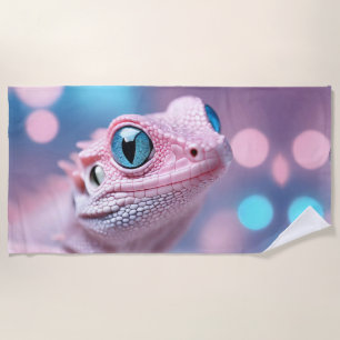 Serviette De Plage Cuisine Petit Lézard Rose aux Grands Yeux Bleus